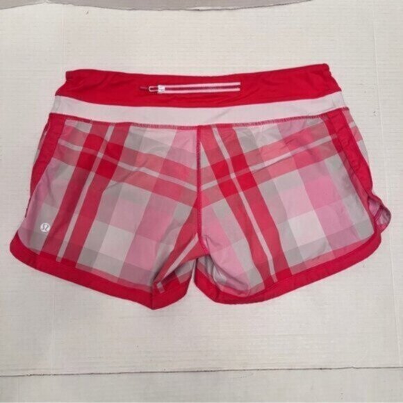 lululemon *  speed up shorts - hot pink and white plaid  4” Size 8 - Picture 1 of 13